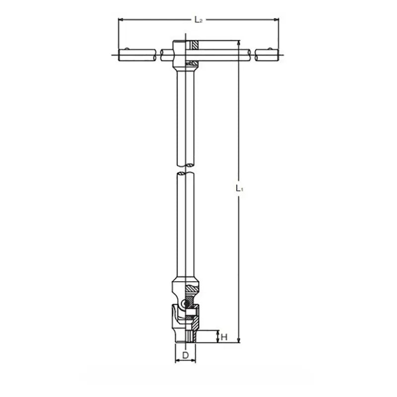 T Handle Universal Socket 10mm Nut Grip Length 600 x 200mm mechanical drawing