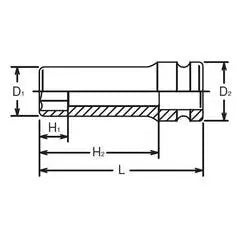Ko-ken 1/2" Drive 6-point Thin Walled Deep Impact Sockets mechanical drawing