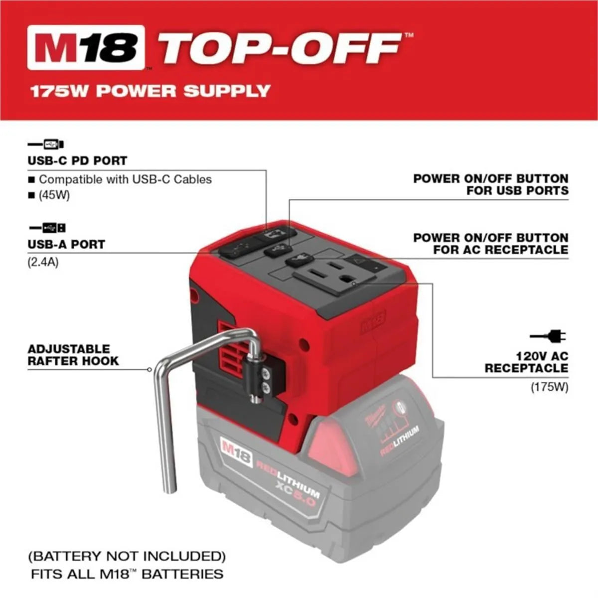 Milwaukee M18™ TOP-OFF™ 175W Power Supply / Compact Inverter — Tool-Only