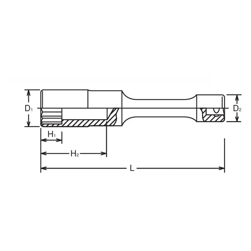 Ko-ken 3/8 Sq. Dr. 12-Point 125mm Length Extension Socket - 10mm mechanical drawing