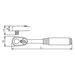 Ko-ken 1/2" Sq. Dr. Ratchet Handle, 72-Tooth, 253mm (Z-Series) mechanical drawing