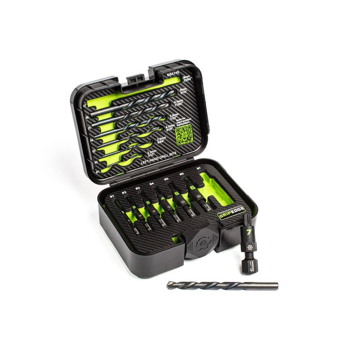 GRIPEDGE G-FORS Bolt Extractor Set — 14-Pc (Hammer-In, Left-Hand Drill Bits)