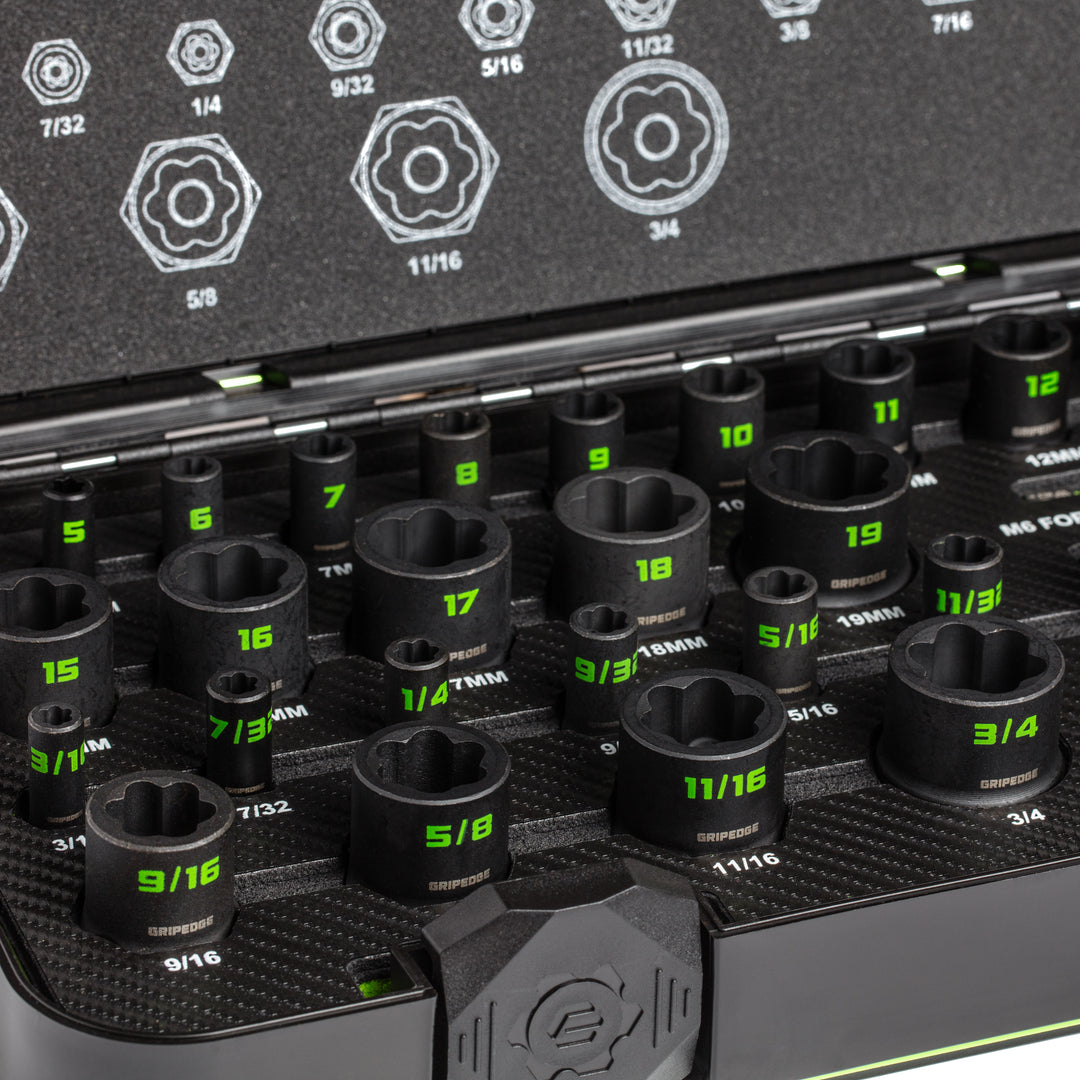 GRIPEDGE RPT Socket Extractor Set — 32-Pc, 1/4″ & 3/8″ Drive, Metric & SAE Master Set