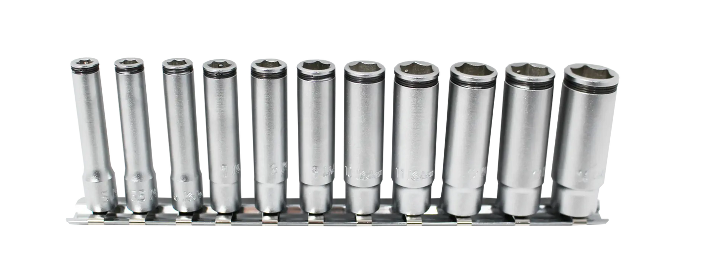Ko-ken 1/4" Sq. Dr. Deep NUT GRIP® Socket Set, 5–14mm (11 pc) Front View