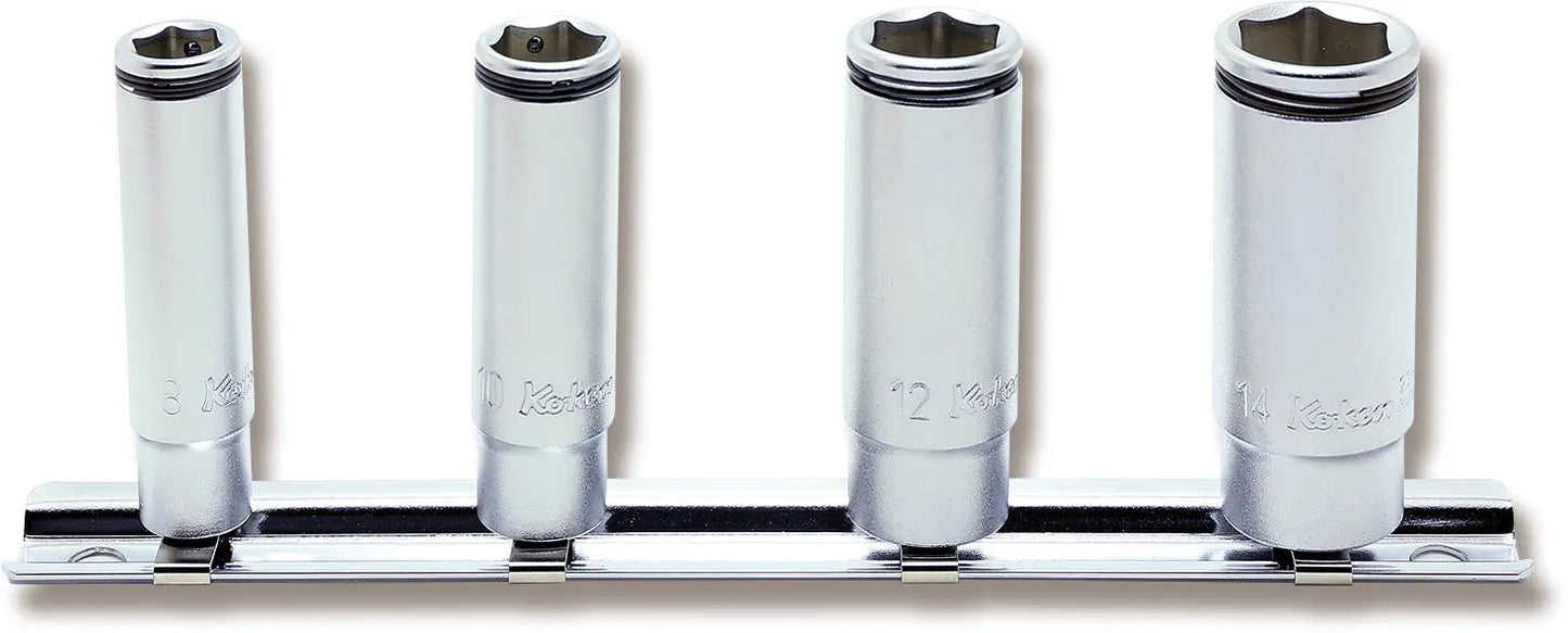 Ko-ken 1/4" Deep NUT GRIP® Socket Set (8–14mm) — 4 Pieces Front View
