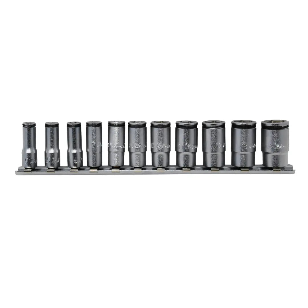 Ko-ken 1/4" Sq. Dr. Semi-Deep NUT GRIP® Socket Set (5–14mm) — 11 pcs Front View