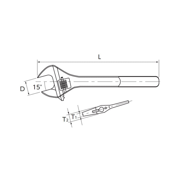 Nepros Adjustable Wrench — 250mm mechanical drawing