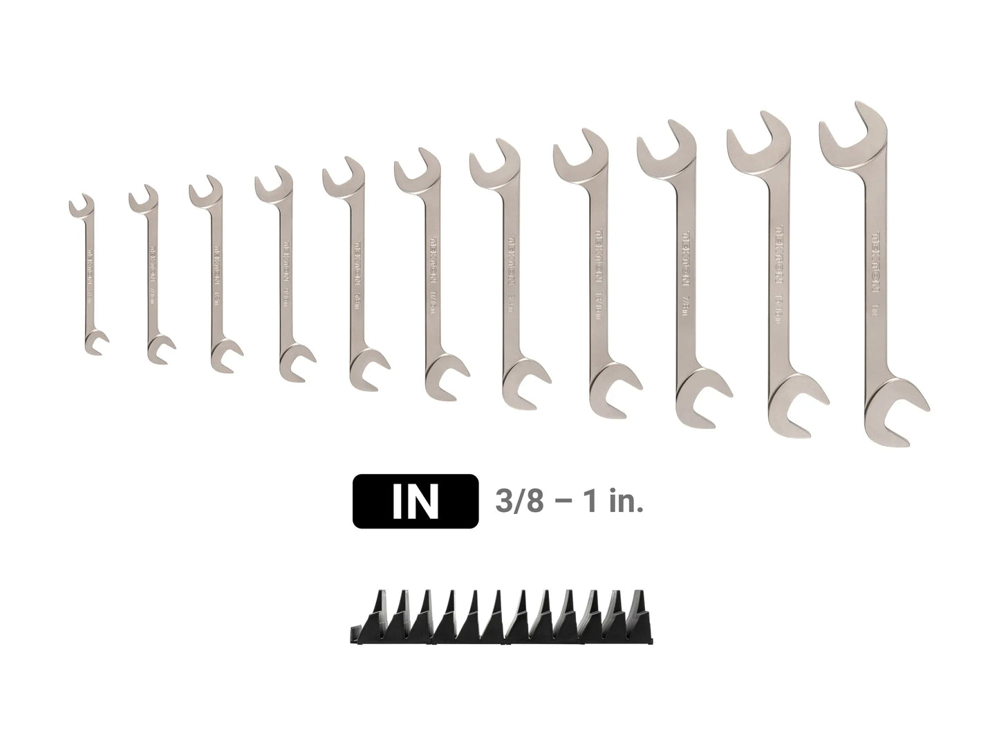 Tekton Angle Head Open End Wrench Set with Modular Organizers, 11-Piece (3/8-1 in)