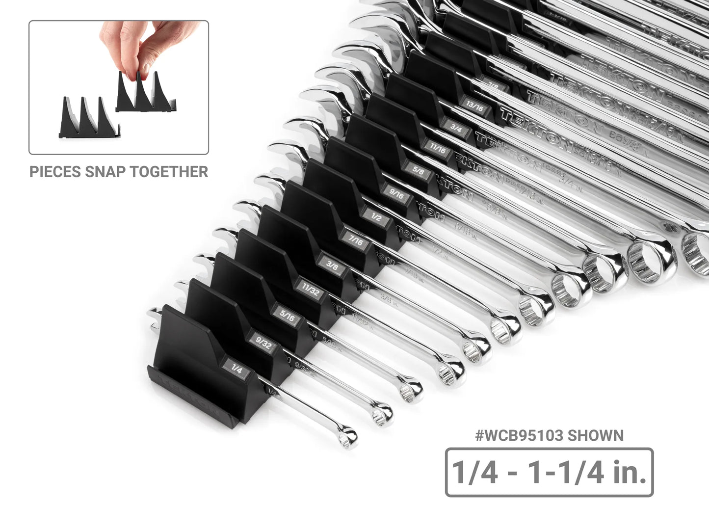 Tekton Combination Wrench Set with Modular Organizers, 15-Piece (1/4-1 in)