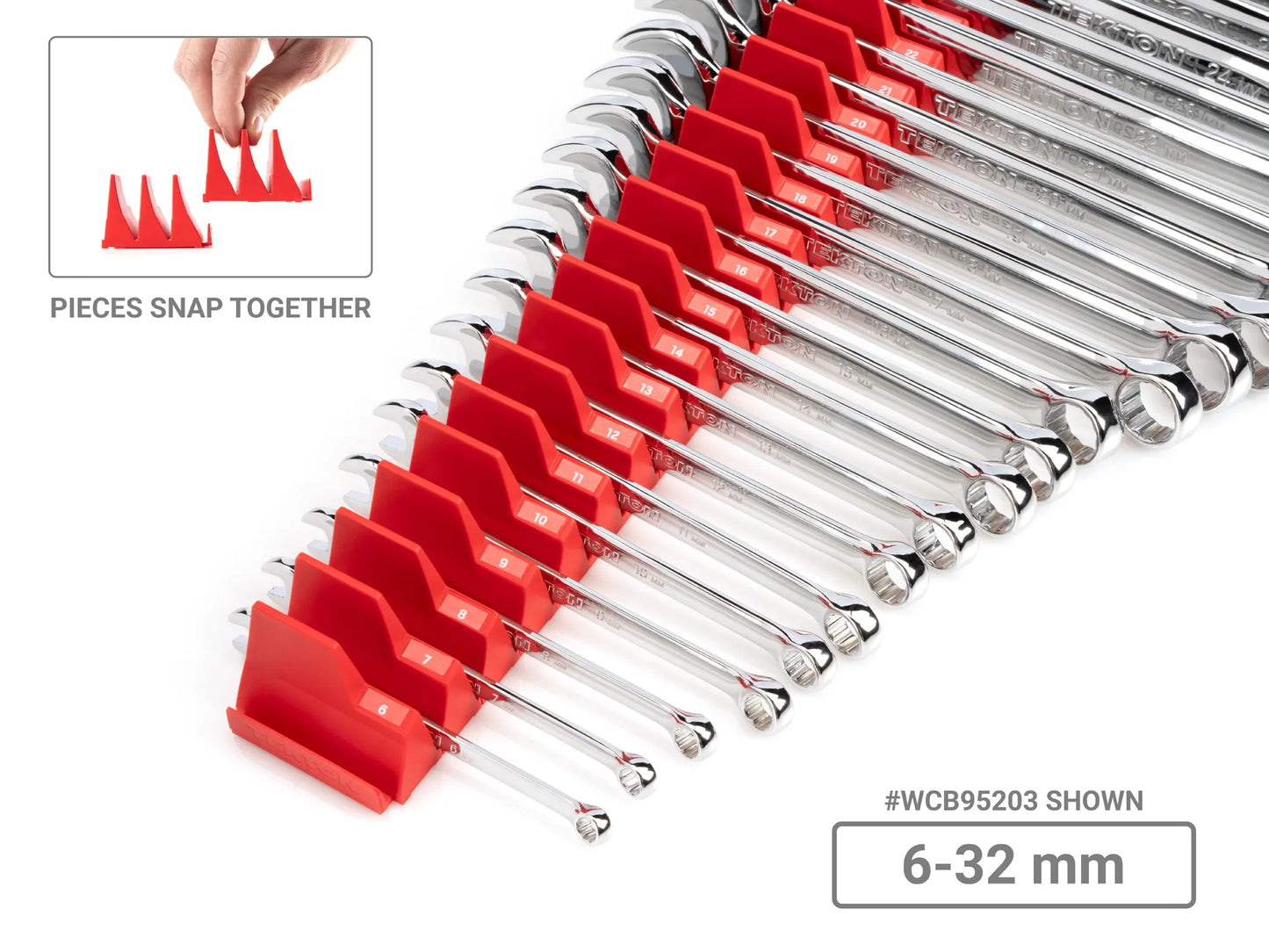 Tekton Combination Wrench Set with Modular Organizers, 46-Piece (1/4 - 1-1/4 in, 6-32 mm) Close View