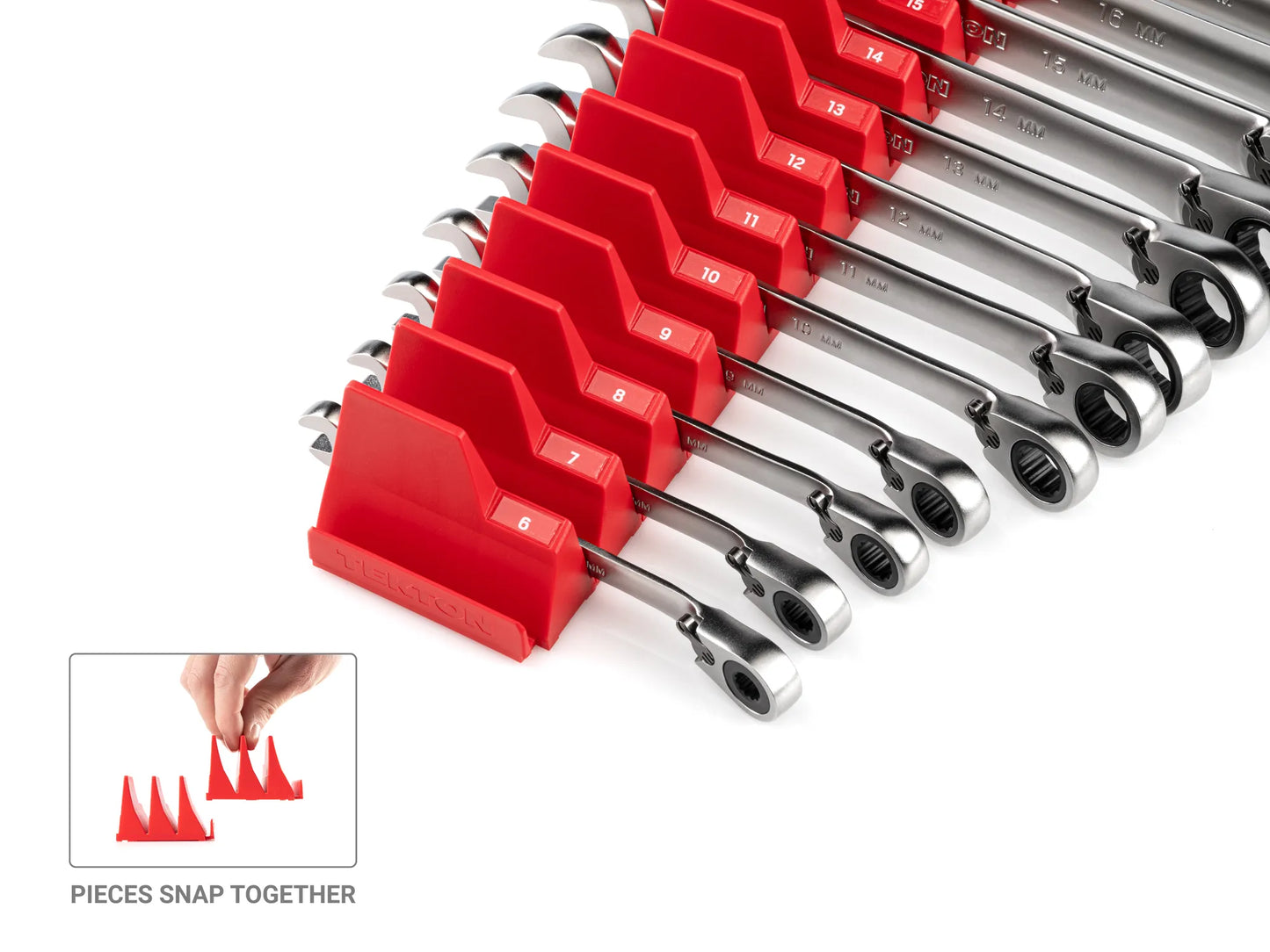 Tekton Reversible 12-Point Ratcheting Combination Wrench Set with Modular Organizers, 14-Piece (6-19 mm)
