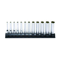 Ko-ken 1/4" Drive 6-point Deep Socket Set (12 pieces) / Rail 7.8" Front View