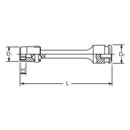 Ko-ken 3/8" Drive Extension Universal Socket — 13mm, 6-Point, 200mm mechanical view