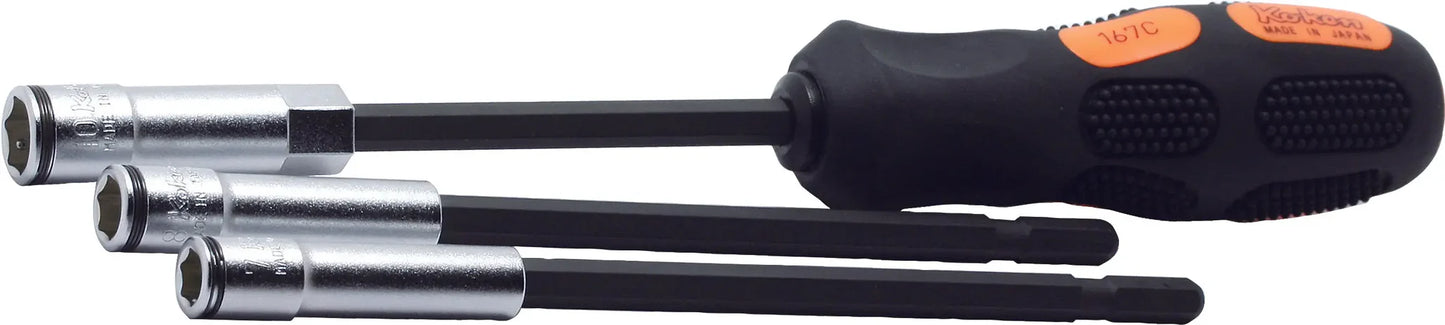 Ko-ken Nut Grip Socket Driver Set (7–10mm, 3 pcs) Front View