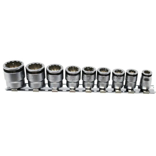 Ko-ken 1/4” Sq. Dr. 12-Point SAE NUT GRIP Socket Set (7/32”–9/16”) — 9 Pc Front View