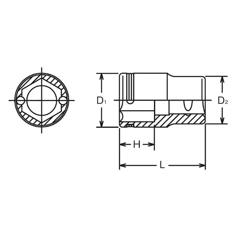 Ko-ken Special 1/4 Sq. Dr. Short NUT GRIP Socket - 3/8 mechanical drawing
