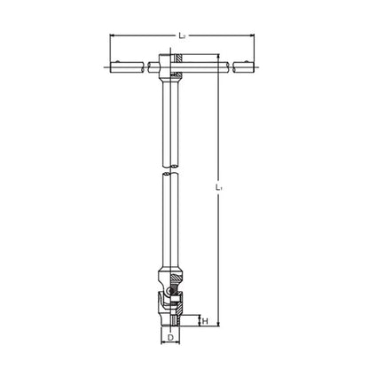 Ko-ken T Handle Universal Socket 10mm (6-Point) — 800 x 190mm mechanical drawing