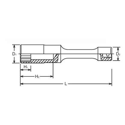 Ko-ken 3/8 Sq. Dr. 12-Point 125mm Length Extension Socket - 10mm mechanical drawing