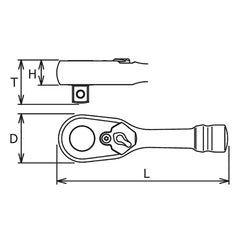 Ko-ken 3/8" Drive x 3.9" Reversible Short Ratchet