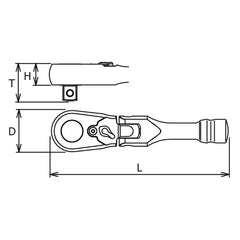 Ko-ken 3/8" Drive x 4.8" Flex Head Reversible Short Ratchet