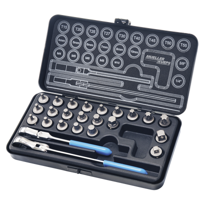 Mueller-Kueps XS Ultra-Slim Bit Ratchet Kit, Torx / Triple-Square / Hex, 1/4″ & 3/8″ Drive
