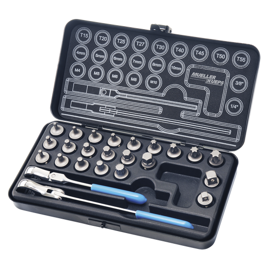 Mueller-Kueps XS Ultra-Slim Bit Ratchet Kit, Torx / Triple-Square / Hex, 1/4″ & 3/8″ Drive
