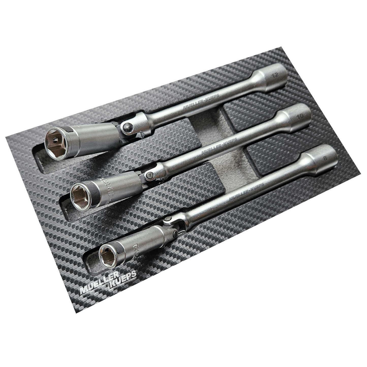 Mueller-Kueps XL Glow-Plug Socket Kit, 3-Pc, 8 / 10 / 12 mm, 3/8″ Drive