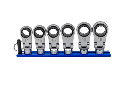 VIM Tools 6 Pc. 12pt Nano Flex Offset Ratcheting Attachment Set – 3/8″ Drive (14–19mm) Front View
