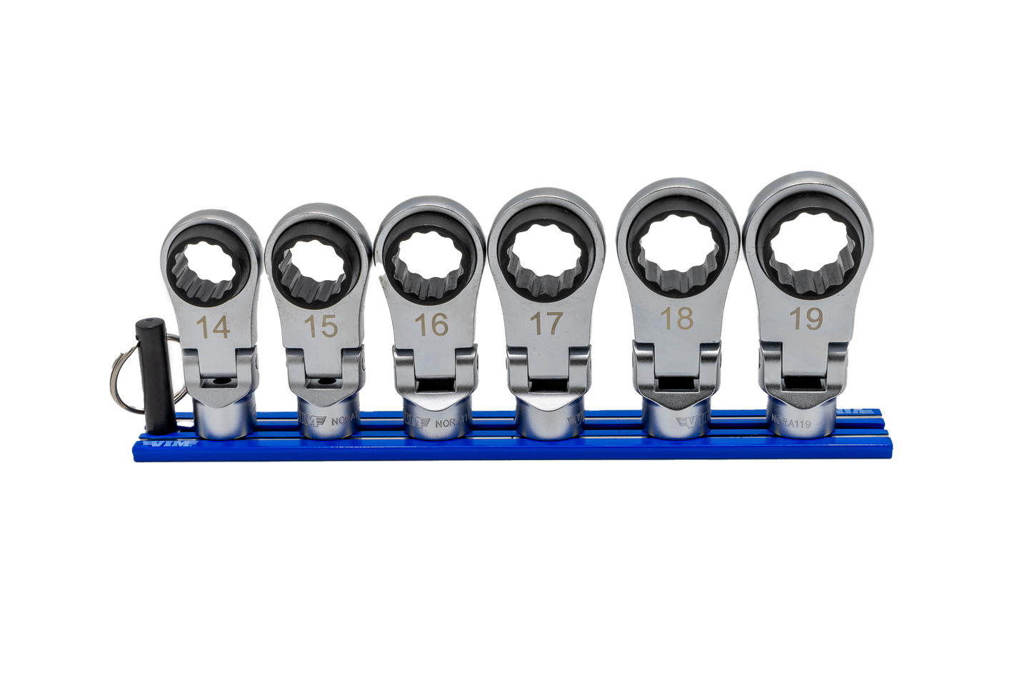 VIM Tools 6 Pc. 12pt Nano Flex Offset Ratcheting Attachment Set – 3/8″ Drive (14–19mm) Front View