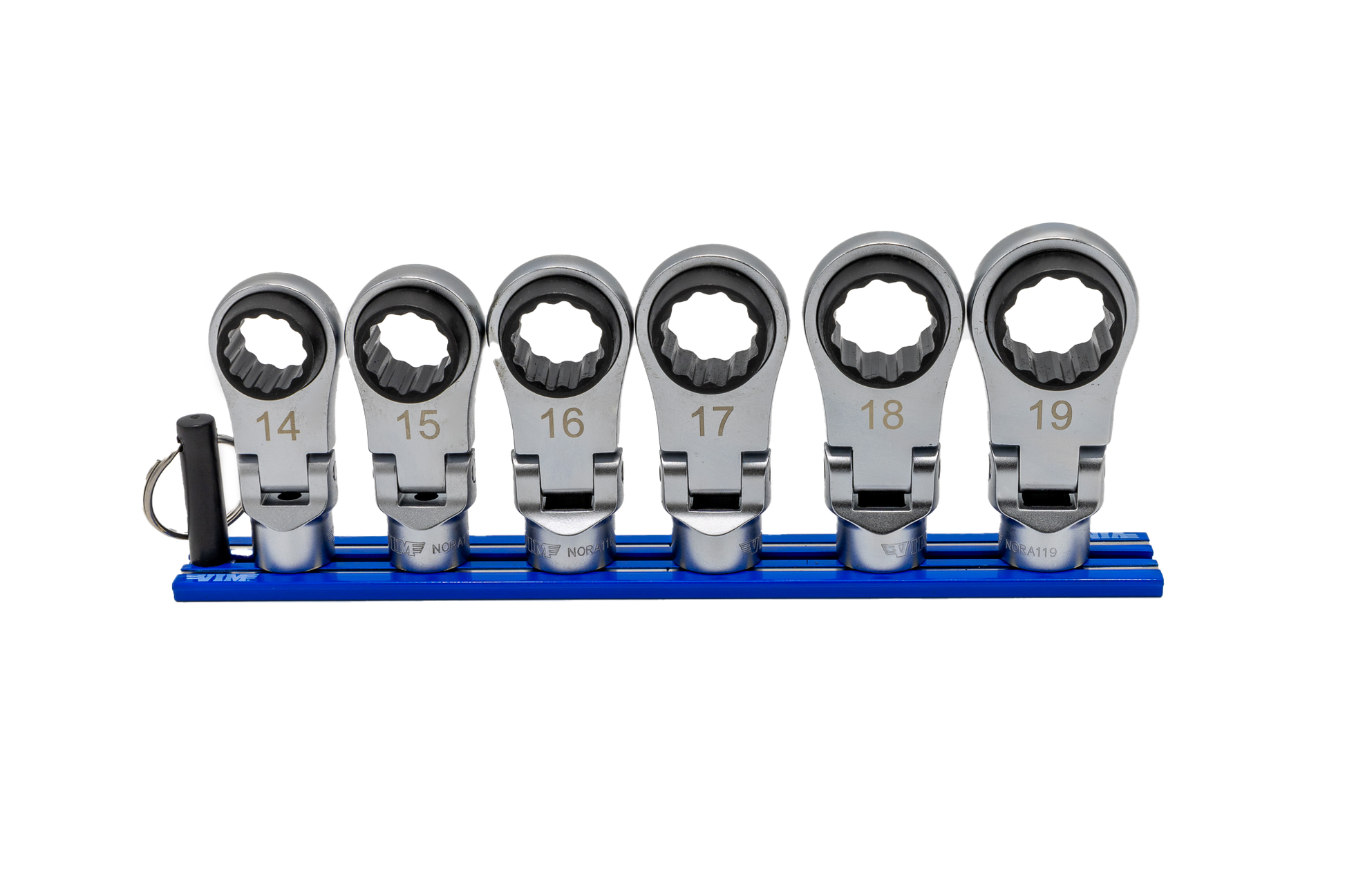 VIM Tools 6 Pc. 12pt Nano Flex Offset Ratcheting Attachment Set – 3/8″ Drive (14–19mm) Front View