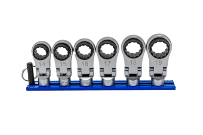 VIM Tools 6 Pc. 12pt Nano Flex Offset Ratcheting Attachment Set – 3/8″ Drive (14–19mm) Front View