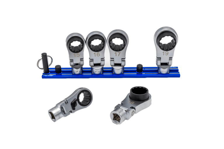 VIM Tools 6 Pc. 12pt Nano Flex Offset Ratcheting Attachment Set – 3/8″ Drive (14–19mm) Front View