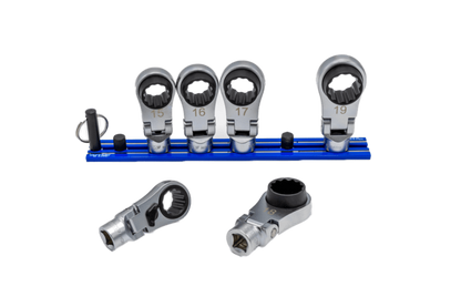 VIM Tools 6 Pc. 12pt Nano Flex Offset Ratcheting Attachment Set – 3/8″ Drive (14–19mm) Front View