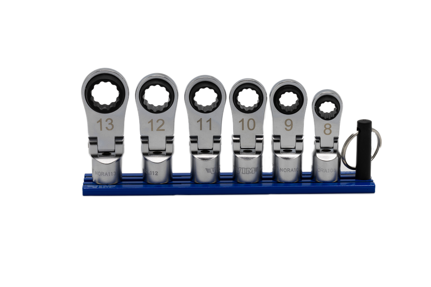 VIM Tools 6 Pc. 12PT Nano Flex Offset Ratcheting Attachment Set – 3/8” Drive (8–13mm) Front View