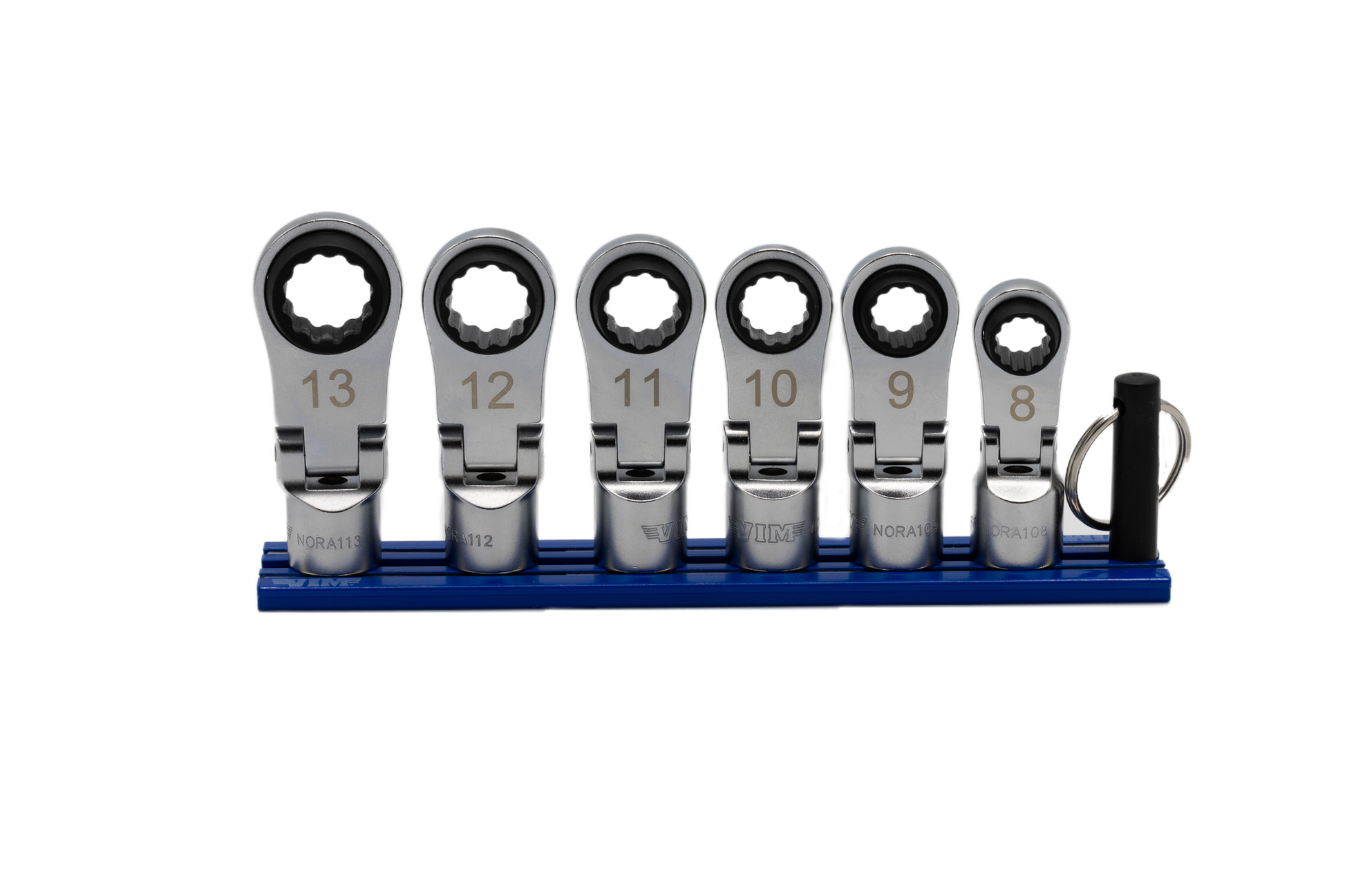 VIM Tools 6 Pc. 12PT Nano Flex Offset Ratcheting Attachment Set – 3/8” Drive (8–13mm) Front View
