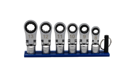 VIM Tools 6 Pc. 12PT Nano Flex Offset Ratcheting Attachment Set – 3/8” Drive (8–13mm) Front View