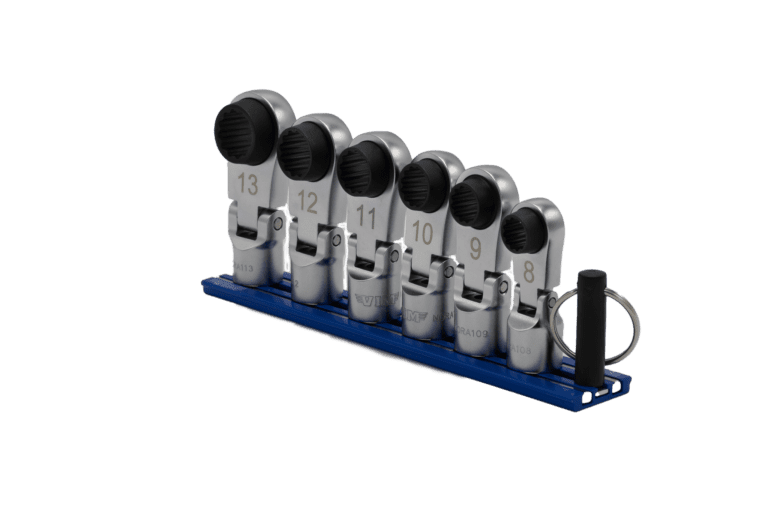 VIM Tools 6 Pc. 12PT Nano Flex Offset Ratcheting Attachment Set – 3/8” Drive (8–13mm) Left View