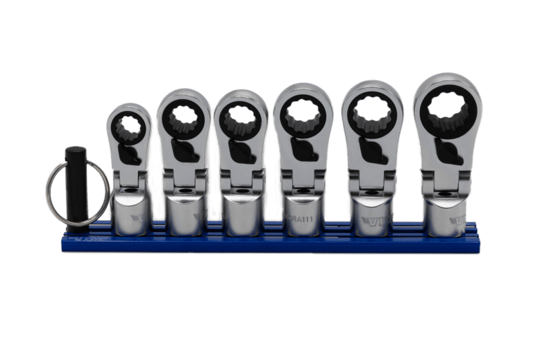 VIM Tools 6 Pc. 12PT Nano Flex Offset Ratcheting Attachment Set – 3/8” Drive (8–13mm) Front View 