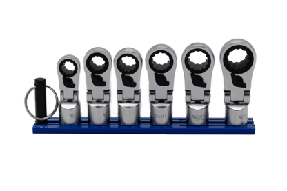 VIM Tools 6 Pc. 12PT Nano Flex Offset Ratcheting Attachment Set – 3/8” Drive (8–13mm) Front View 