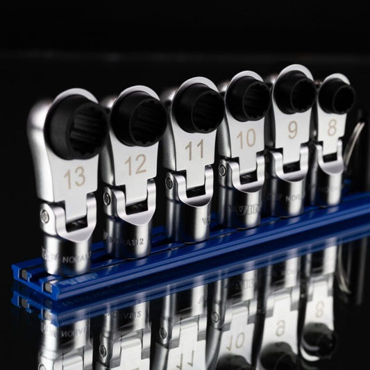 VIM Tools 6 Pc. 12PT Nano Flex Offset Ratcheting Attachment Set – 3/8” Drive (8–13mm)