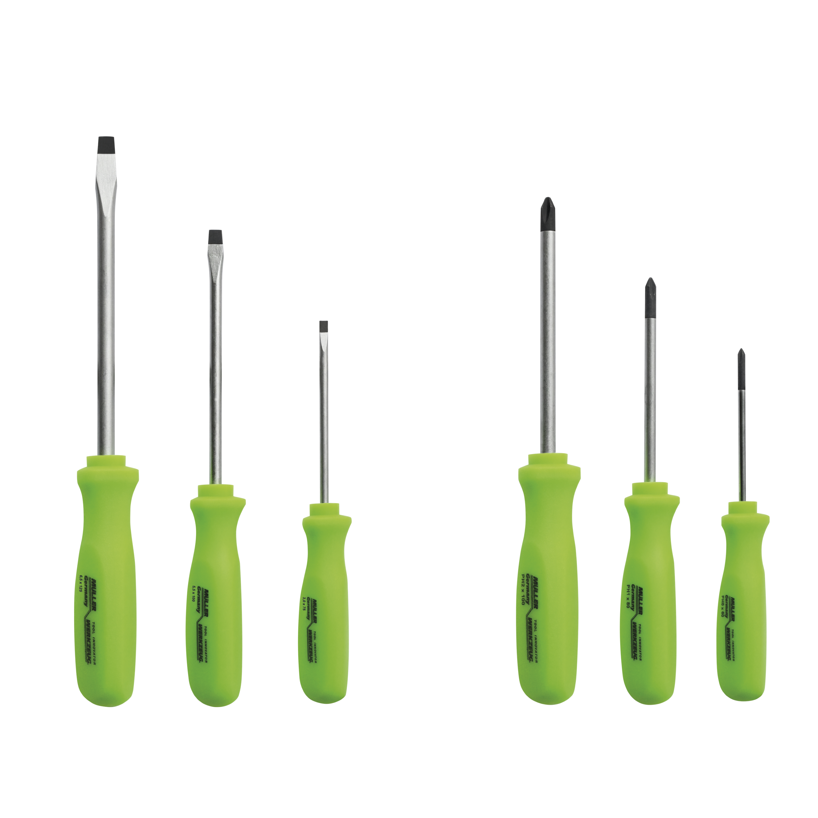 German-Made 6-Pc Set — Phillips & Flat Blades, High-Grip Handles