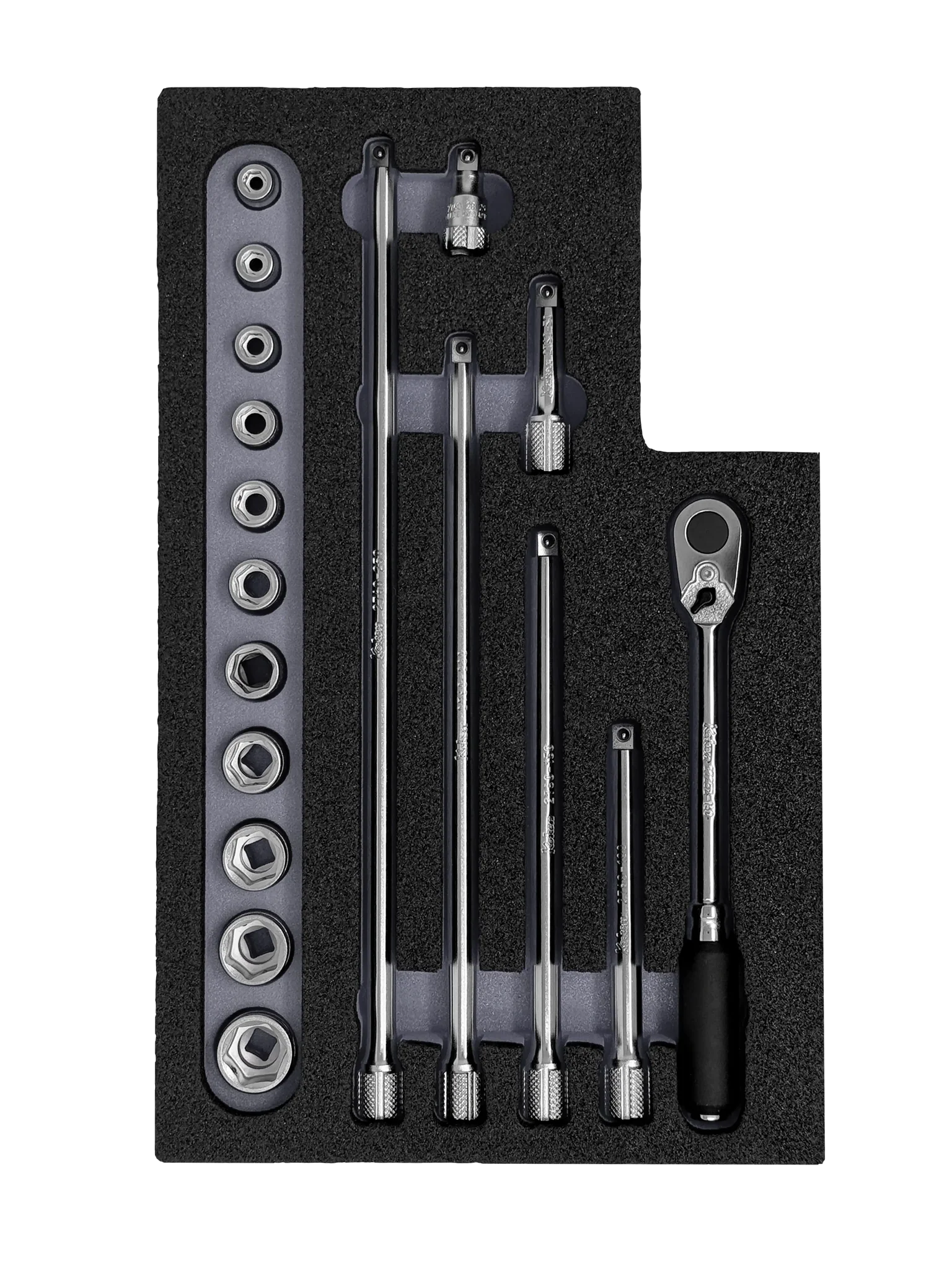 Ko-ken 1/4" Sq. Dr. Nut Grip Socket Set in Foam (KO-1052) Front View