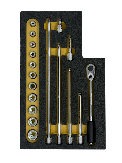 Ko-ken 1/4" Sq. Dr. Nut Grip Socket Set in Foam (KO-1052) Front View