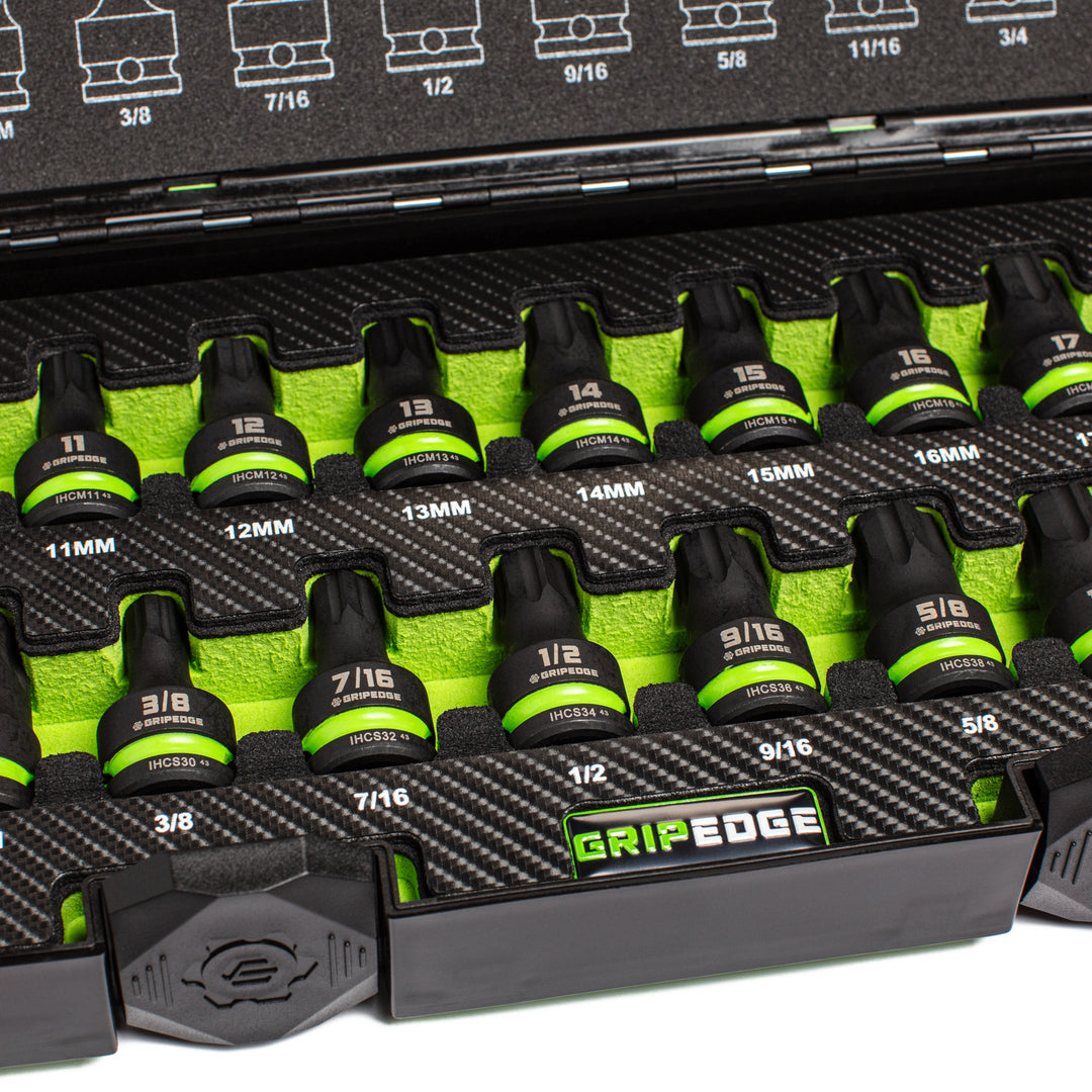 GRIPEDGE RPT Impact Hex Driver Set — 17-Pc, 1/2″ Drive (Master Metric & SAE)