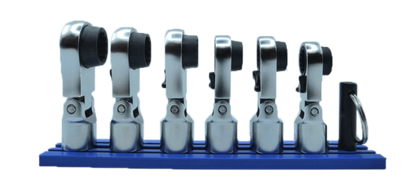 VIM Tools 6 Pc. 12PT Nano Flex Offset Ratcheting Attachment Set – 3/8” Drive (8–13mm) Right View