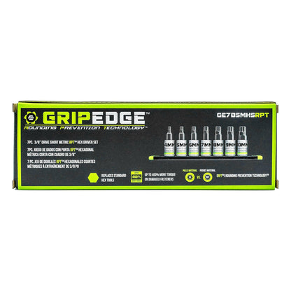 GRIPEDGE RPT Hex Driver Set — 7-Pc, 3/8″ Drive Short Metric