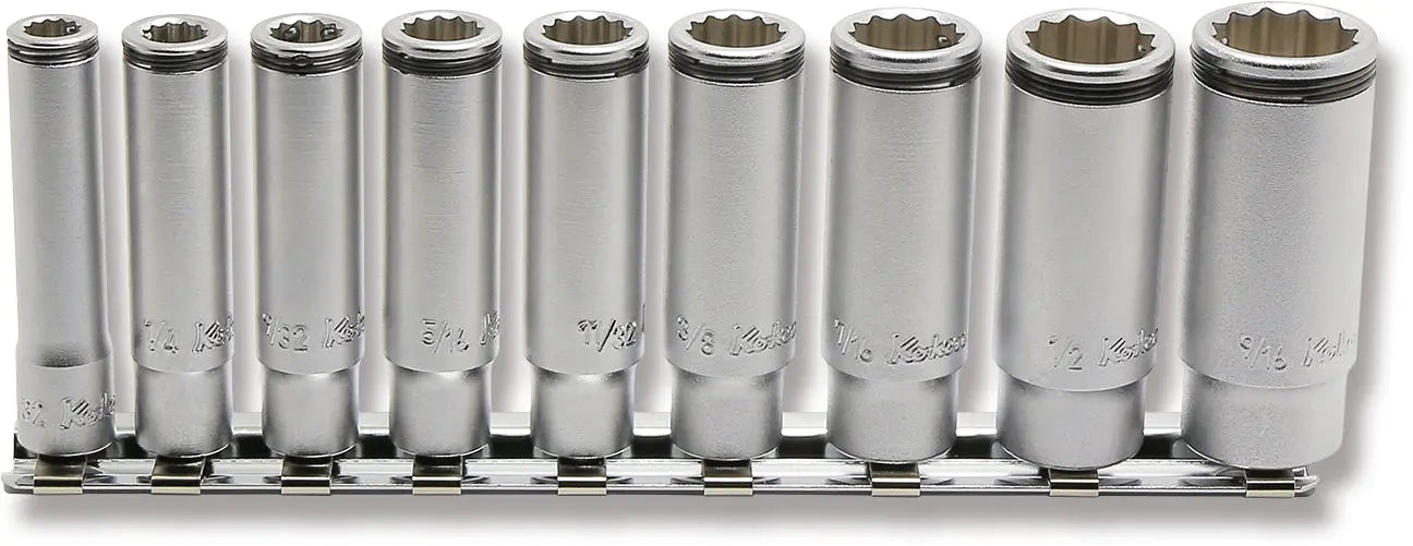 Ko-ken 1/4" Sq. Drive 12-Point SAE Deep NUT GRIP® 9 Piece Socket Set Front View