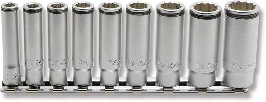 Ko-ken 1/4" Sq. Drive 12-Point SAE Deep NUT GRIP® 9 Piece Socket Set Front View