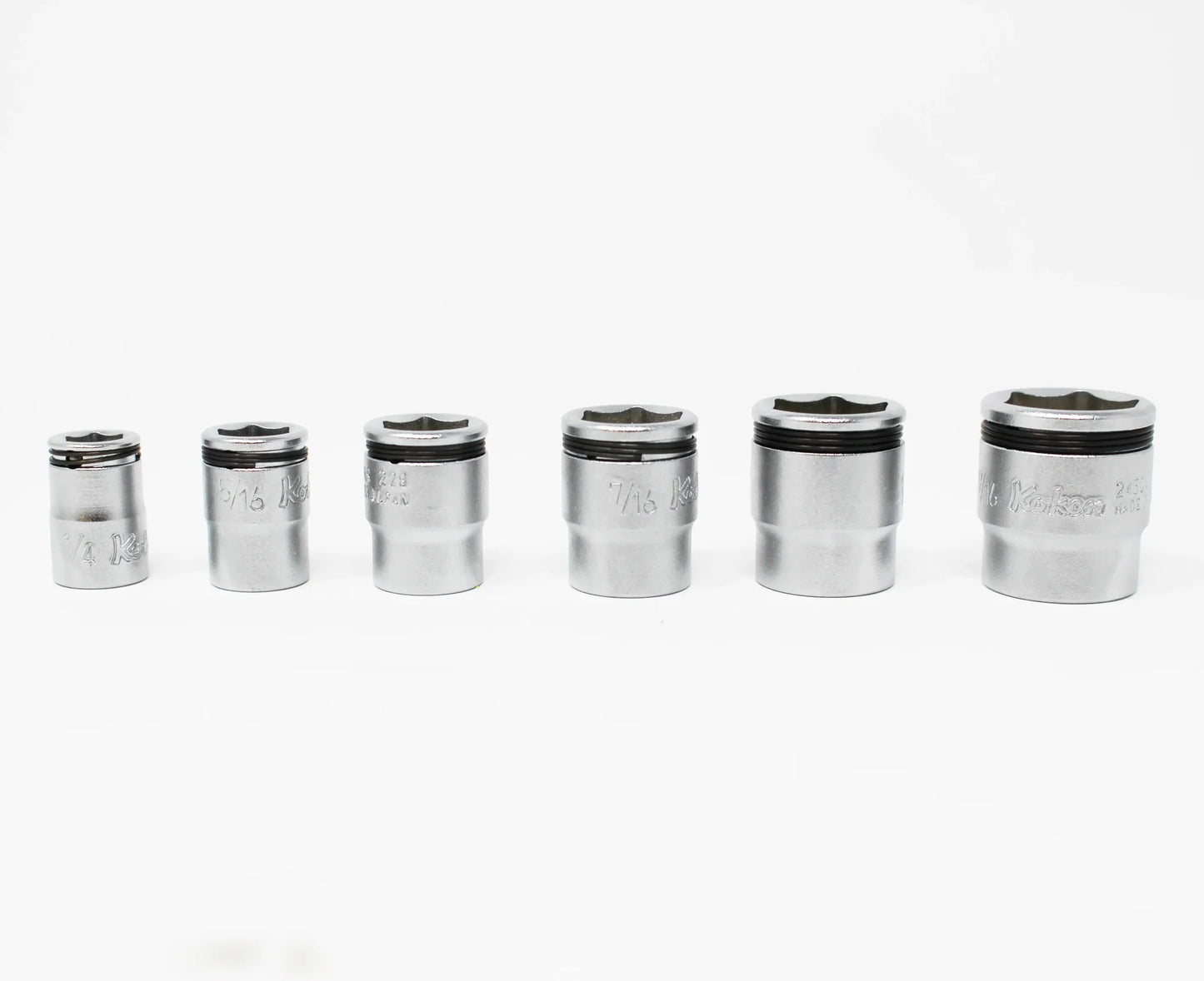 Ko-ken 1/4" Sq.Dr. NUT GRIP Socket Rail Set (SAE) — 6 Pc Front View
