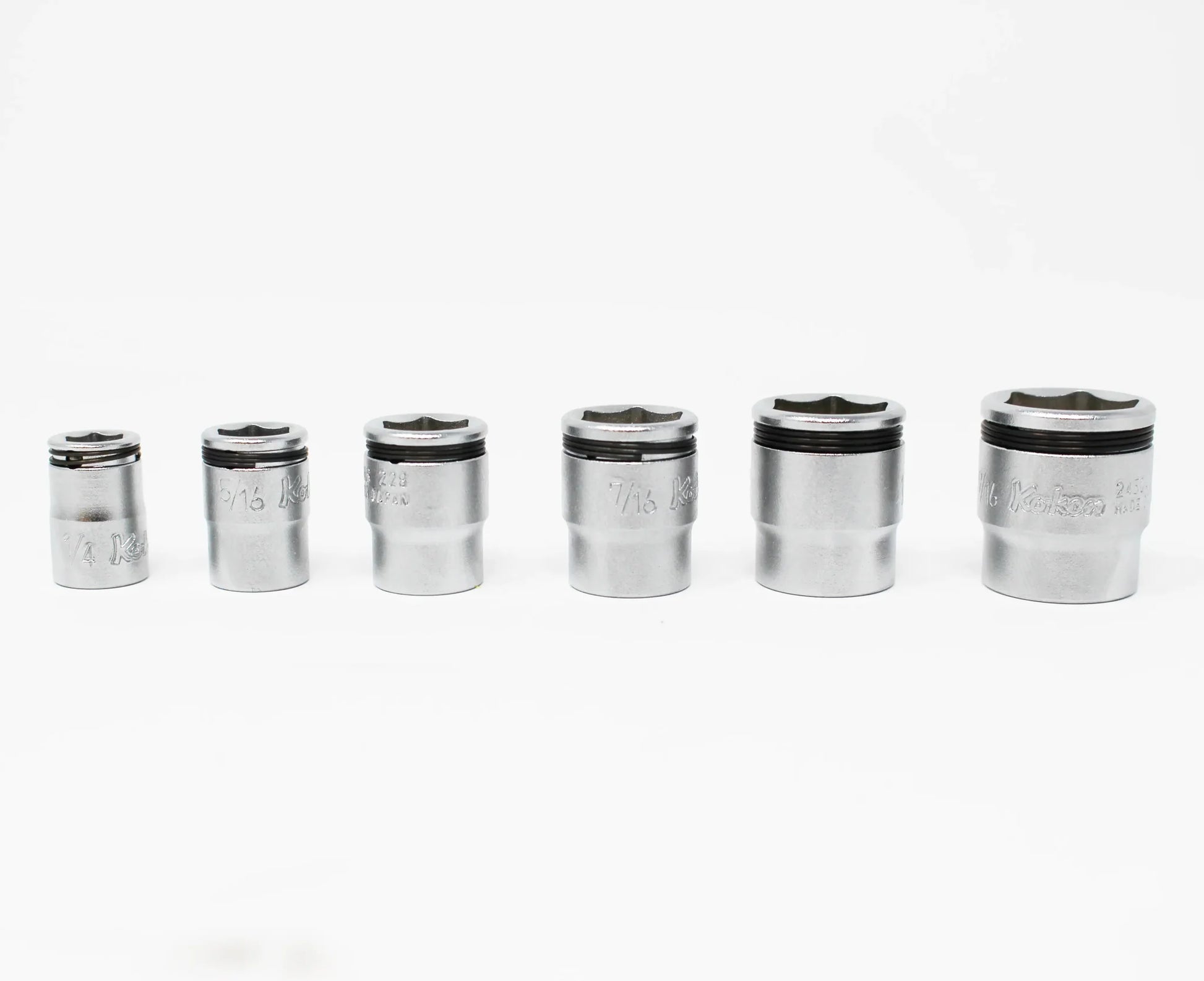 Ko-ken 1/4" Sq.Dr. NUT GRIP Socket Rail Set (SAE) — 6 Pc Front View